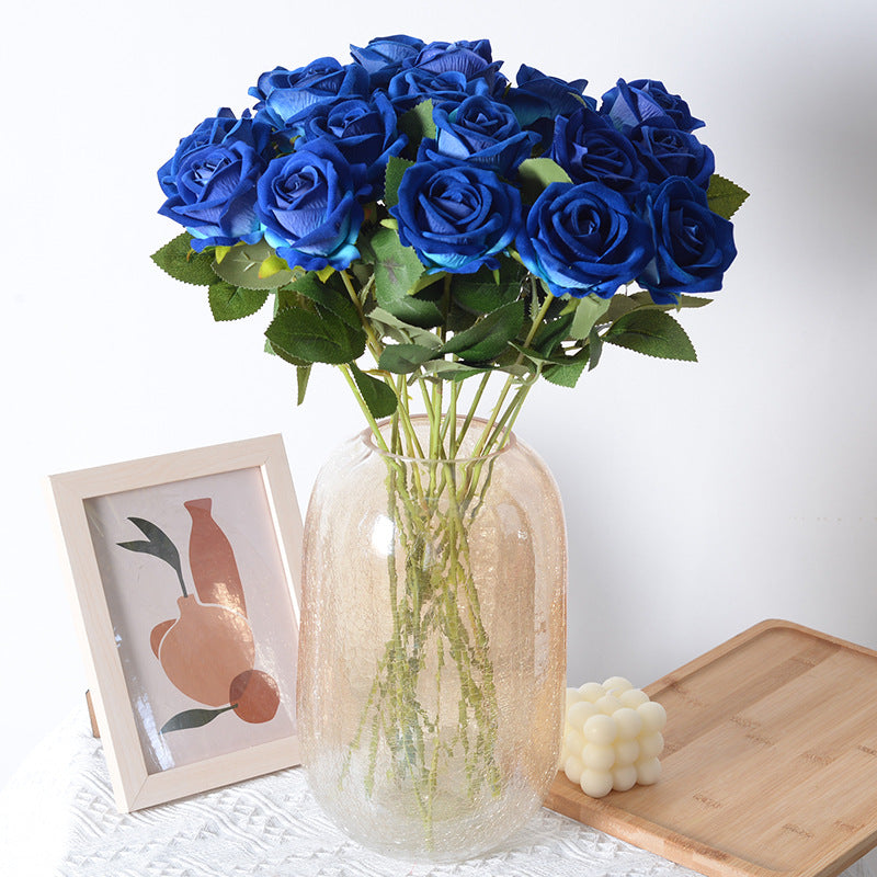 Rosa artificial individual para San Valentín, decoración para el hogar, boda, pared de flores, flores artificiales, tacto artificial, franela