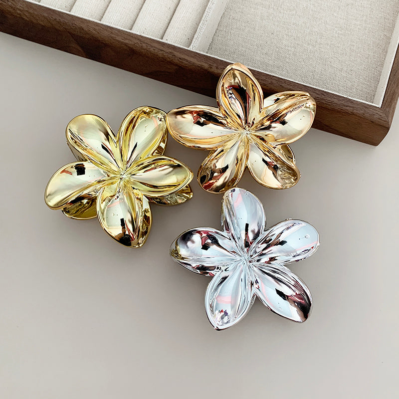 Pasadores de Bauhinia de 8 cm con agarre grande, color dorado y plateado, de Plumeria Rubra, con clip para cabeza de tiburón, para mujer, recién llegados a través de la frontera 