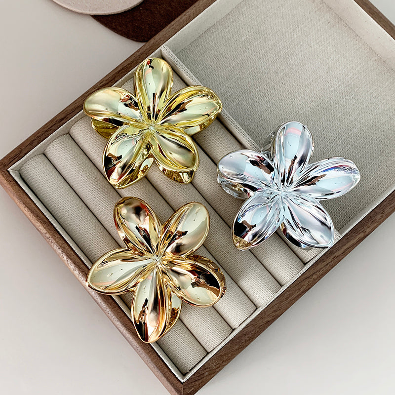 Pasadores de Bauhinia de 8 cm con agarre grande, color dorado y plateado, de Plumeria Rubra, con clip para cabeza de tiburón, para mujer, recién llegados a través de la frontera 