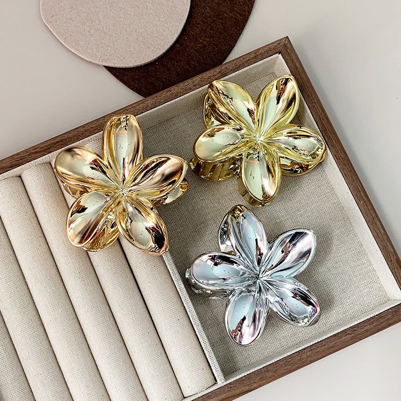Pasadores de Bauhinia de 8 cm con agarre grande, color dorado y plateado, de Plumeria Rubra, con clip para cabeza de tiburón, para mujer, recién llegados a través de la frontera 