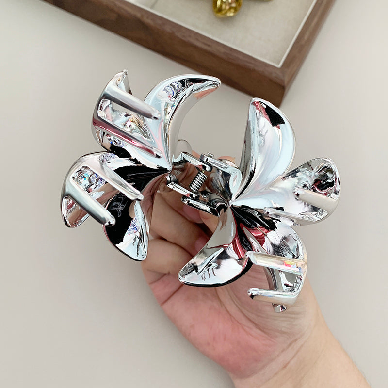 Pasadores de Bauhinia de 8 cm con agarre grande, color dorado y plateado, de Plumeria Rubra, con clip para cabeza de tiburón, para mujer, recién llegados a través de la frontera 