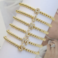 Pulsera de alambre elástico con cuentas de cobre y 26 letras inglesas con globo de burbujas de latón con microincrustaciones Xi Yin