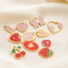 1 pieza de 10,9 mm 17,5 mm 304 de acero inoxidable con forma de corazón de cereza, lazo, accesorios de joyería, colgante 