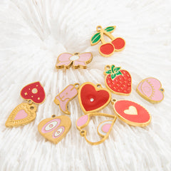 1 pieza de 10,9 mm 17,5 mm 304 de acero inoxidable con forma de corazón de cereza, lazo, accesorios de joyería, colgante 
