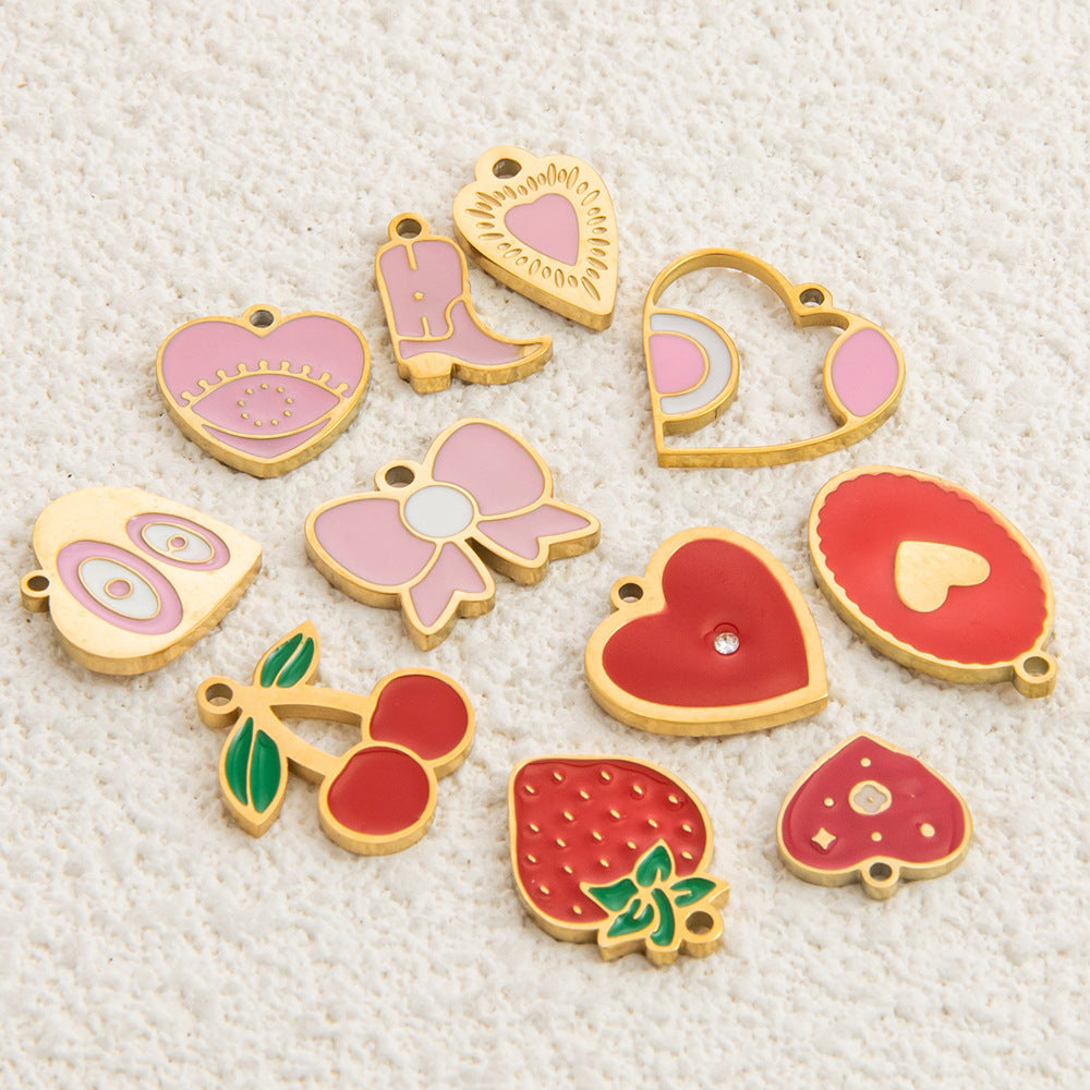 1 pieza de 10,9 mm 17,5 mm 304 de acero inoxidable con forma de corazón de cereza, lazo, accesorios de joyería, colgante 