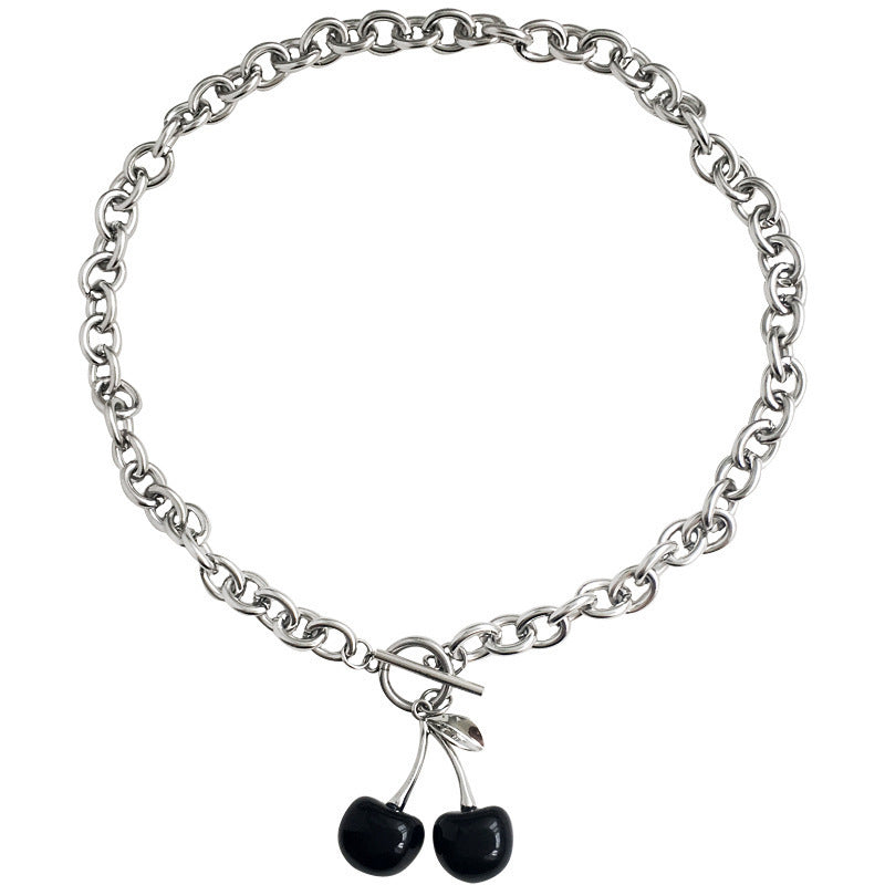 Collar de cereza negra para mujer, cadena de clavícula de chica oscura, estilo coreano, collar retro de celebridades de Internet, joyería 