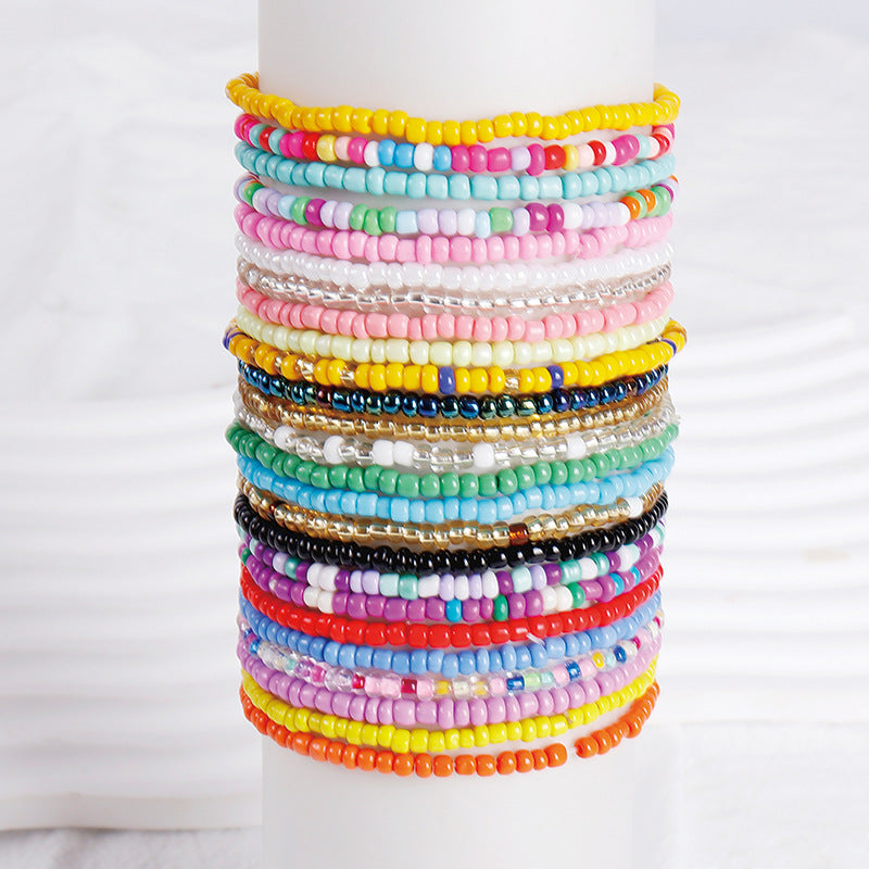 Pulsera de cuentas de arroz apiladas bohemias de colores variados, pulsera combinada de cuentas redondas, pulsera para mujer