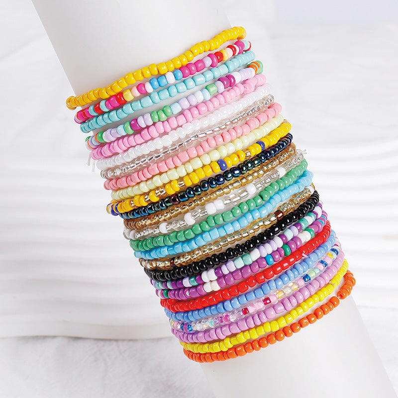 Pulsera de cuentas de arroz apiladas bohemias de colores variados, pulsera combinada de cuentas redondas, pulsera para mujer