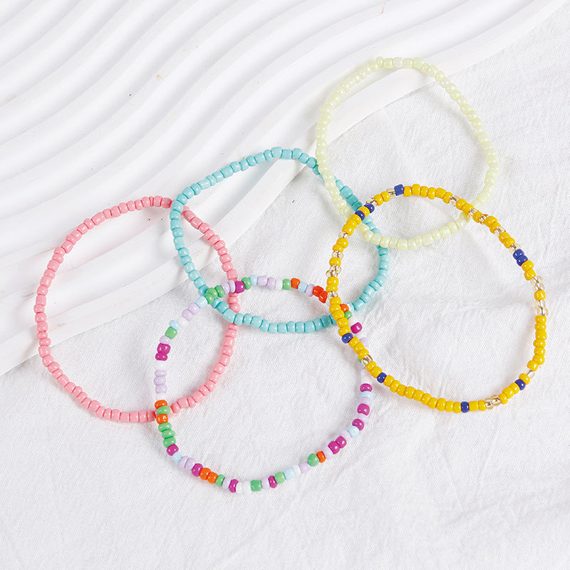 Pulsera de cuentas de arroz apiladas bohemias de colores variados, pulsera combinada de cuentas redondas, pulsera para mujer