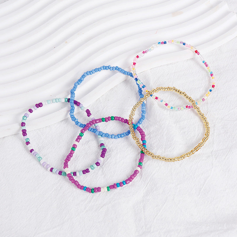 Pulsera de cuentas de arroz apiladas bohemias de colores variados, pulsera combinada de cuentas redondas, pulsera para mujer