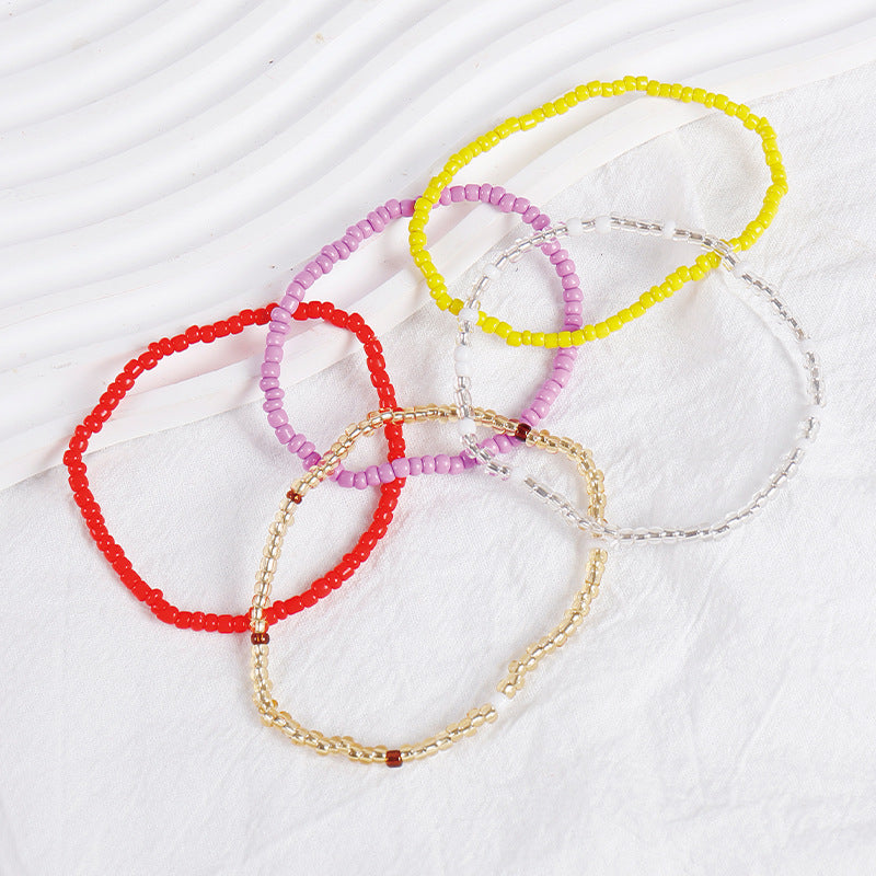 Pulsera de cuentas de arroz apiladas bohemias de colores variados, pulsera combinada de cuentas redondas, pulsera para mujer