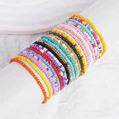Pulsera de cuentas de arroz apiladas bohemias de colores variados, pulsera combinada de cuentas redondas, pulsera para mujer
