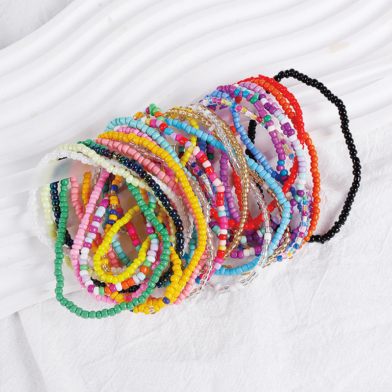 Pulsera de cuentas de arroz apiladas bohemias de colores variados, pulsera combinada de cuentas redondas, pulsera para mujer