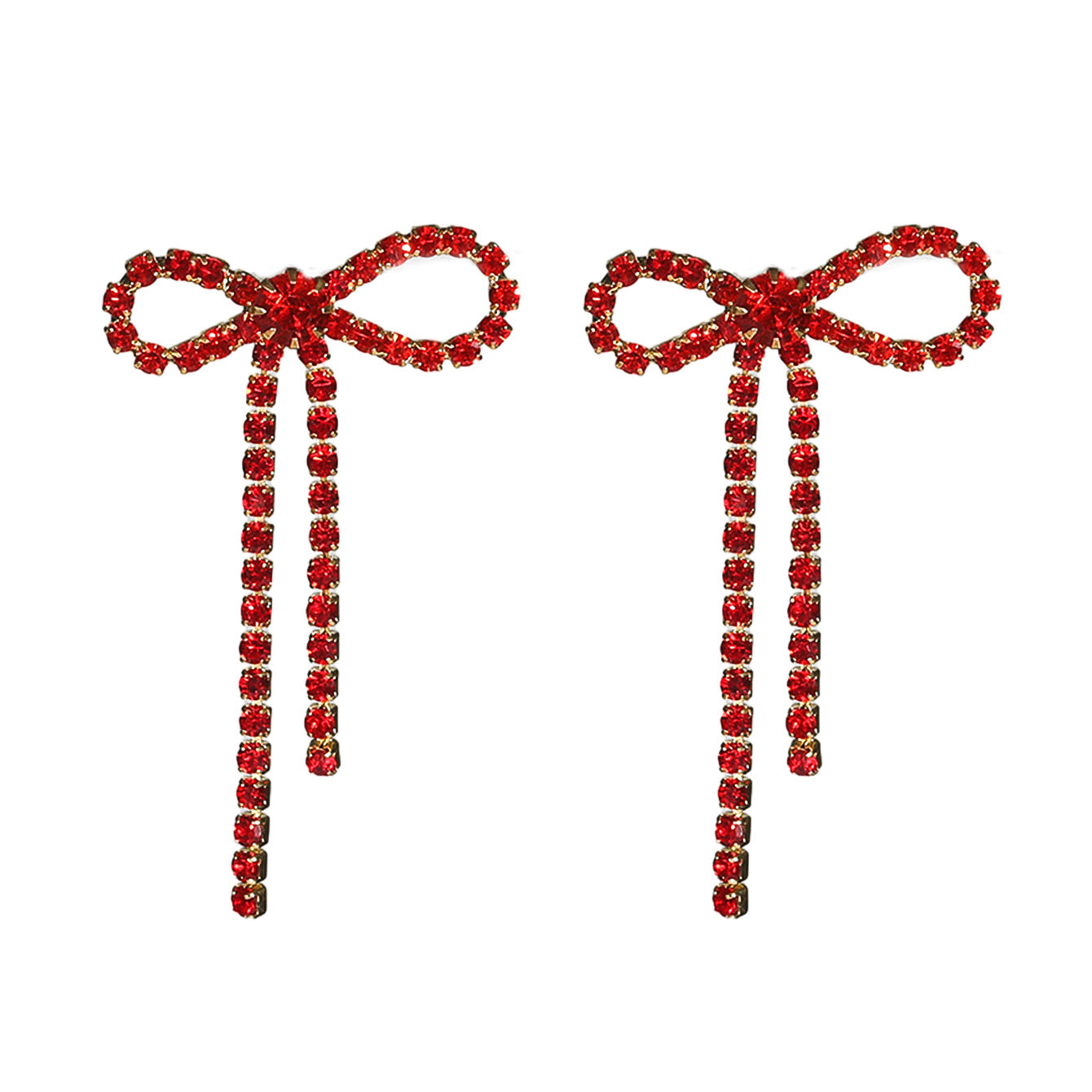1 Pair Glam Lady Bow Knot Rhinestone Copper Ear Studs