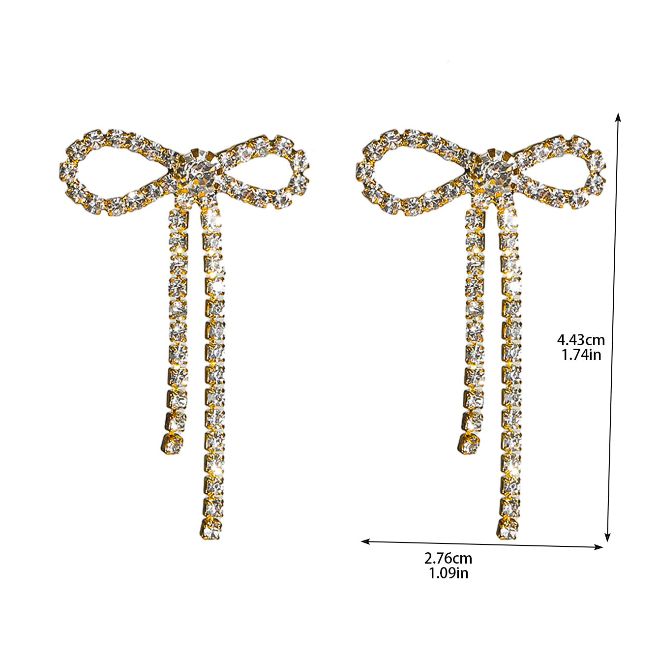 1 Pair Glam Lady Bow Knot Rhinestone Copper Ear Studs