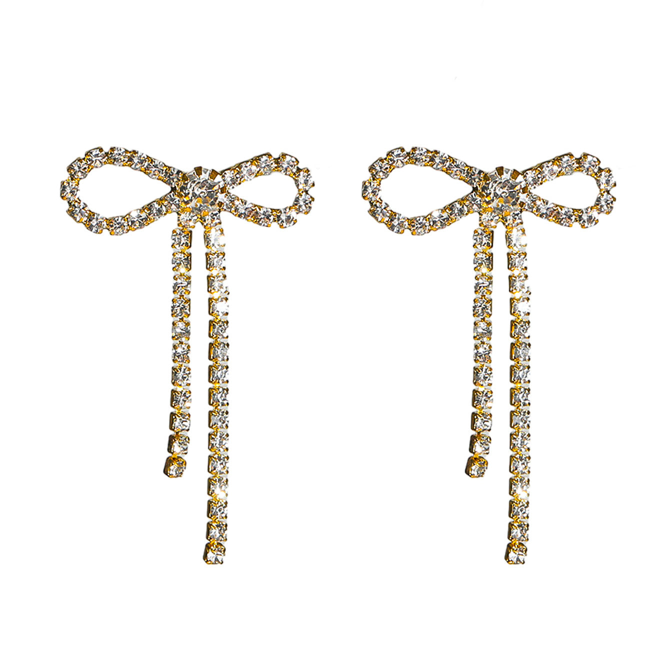 1 Pair Glam Lady Bow Knot Rhinestone Copper Ear Studs