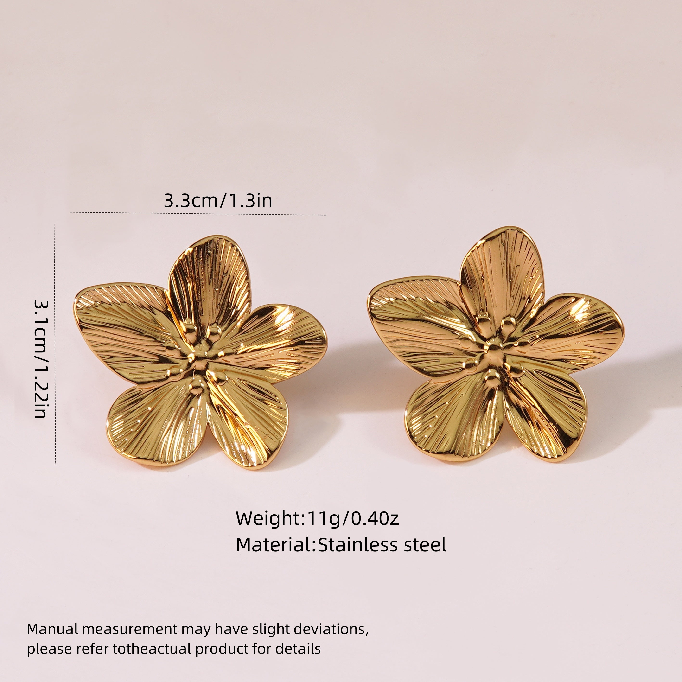 1 par de pendientes de acero inoxidable 304 con diseño de flores pastorales exageradas y imitación de oro.