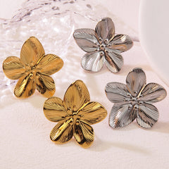 1 par de pendientes de acero inoxidable 304 con diseño de flores pastorales exageradas y imitación de oro.