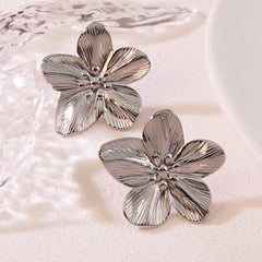 1 par de pendientes de acero inoxidable 304 con diseño de flores pastorales exageradas y imitación de oro.