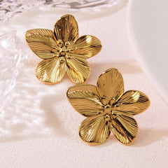 1 par de pendientes de acero inoxidable 304 con diseño de flores pastorales exageradas y imitación de oro.