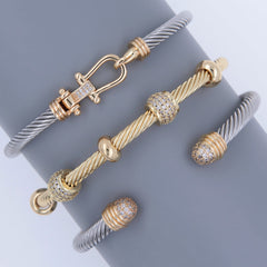 Brazalete de acero inoxidable 304 con circonitas chapadas en oro de 18 quilates, estilo hip-hop punk, con forma de U y raya espiral, disponible al por mayor.