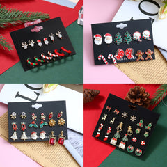 1 juego de pendientes colgantes de aleación con incrustaciones de esmalte, diseño de árbol de Navidad, Papá Noel, jengibre y pedrería. 
