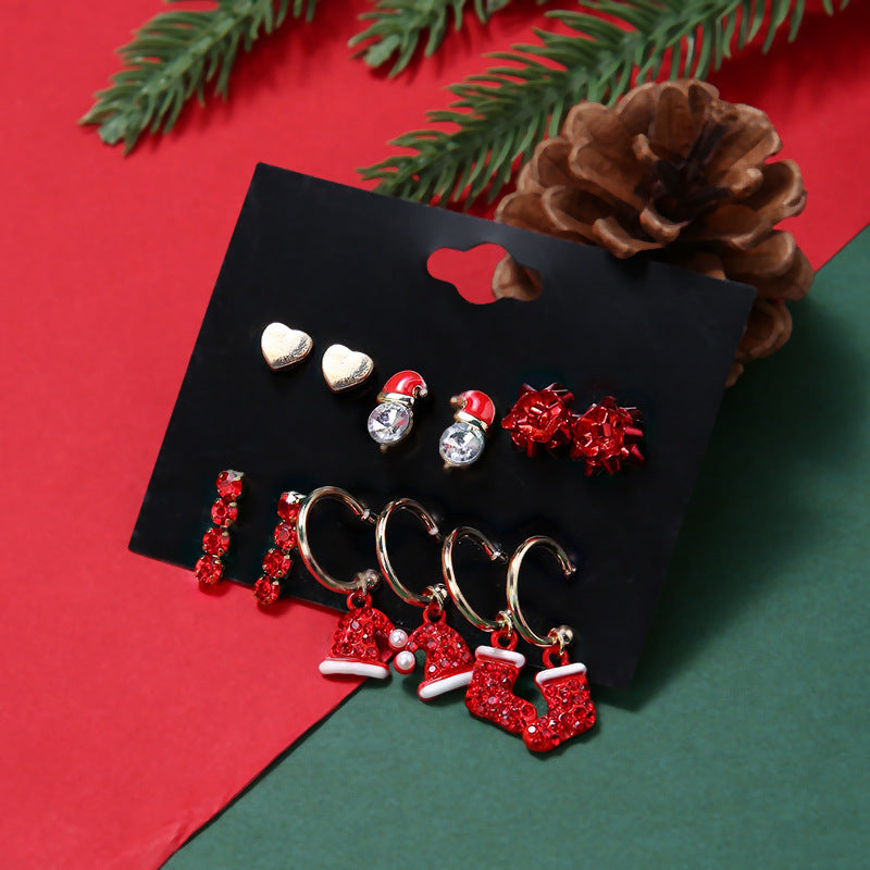 1 juego de pendientes colgantes de aleación con incrustaciones de esmalte, diseño de árbol de Navidad, Papá Noel, jengibre y pedrería. 