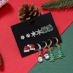 1 juego de pendientes colgantes de aleación con incrustaciones de esmalte, diseño de árbol de Navidad, Papá Noel, jengibre y pedrería. 