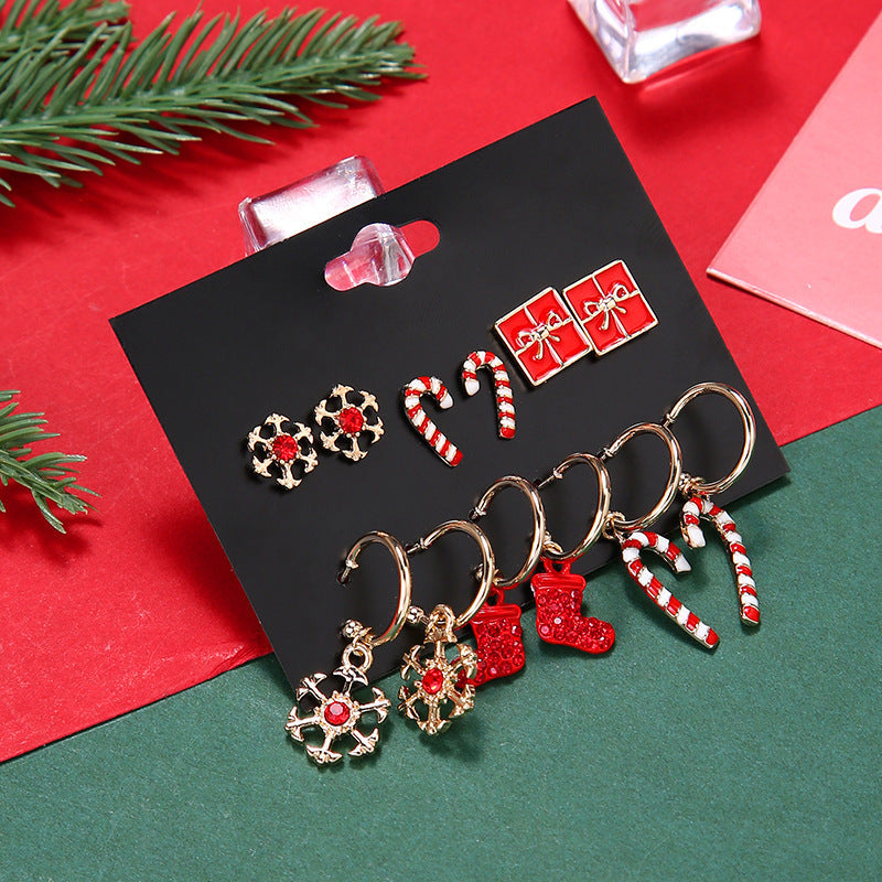 1 juego de pendientes colgantes de aleación con incrustaciones de esmalte, diseño de árbol de Navidad, Papá Noel, jengibre y pedrería. 