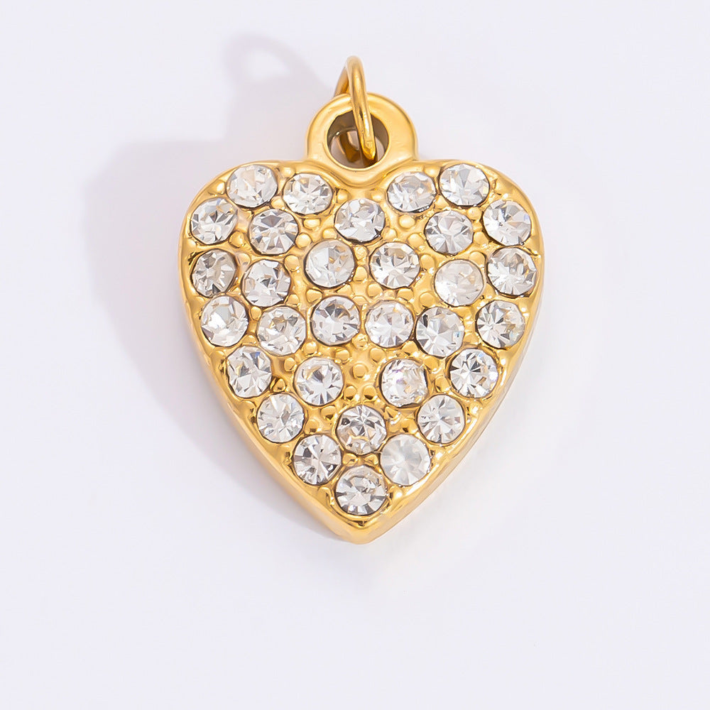 1 pieza 11,34 x 11,08 mm, 24,65 x 13,62 mm, 4,29 x 24,15 mm, acero inoxidable 304, circonita chapada en oro de 18 quilates, forma de corazón, colgante de caramelo, accesorios de joyería 