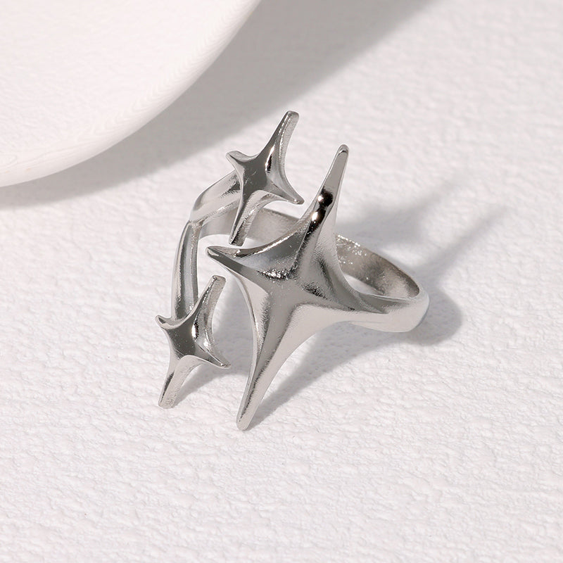 Joyería al por mayor, estilo IG, estilo moderno, estilo simple, estrella, acero inoxidable 304, anillos abiertos chapados en oro de 18 quilates. 
