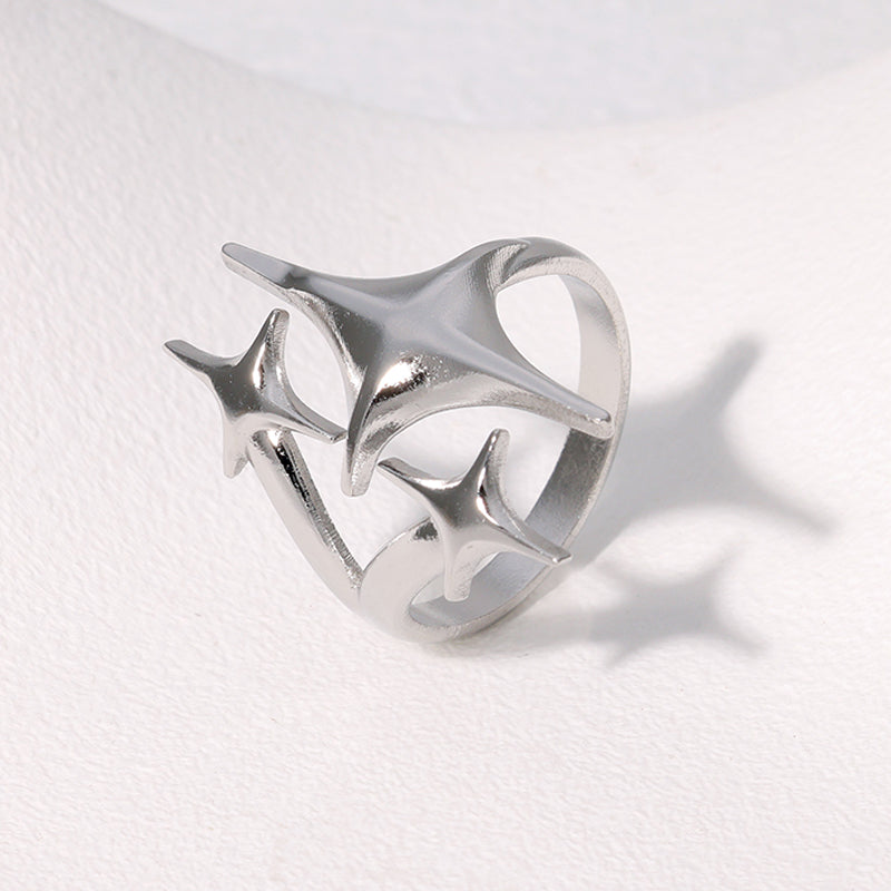 Joyería al por mayor, estilo IG, estilo moderno, estilo simple, estrella, acero inoxidable 304, anillos abiertos chapados en oro de 18 quilates. 