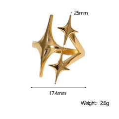 Joyería al por mayor, estilo IG, estilo moderno, estilo simple, estrella, acero inoxidable 304, anillos abiertos chapados en oro de 18 quilates. 