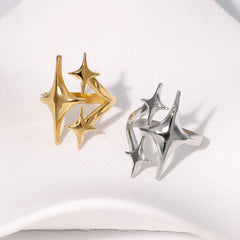 Joyería al por mayor, estilo IG, estilo moderno, estilo simple, estrella, acero inoxidable 304, anillos abiertos chapados en oro de 18 quilates. 