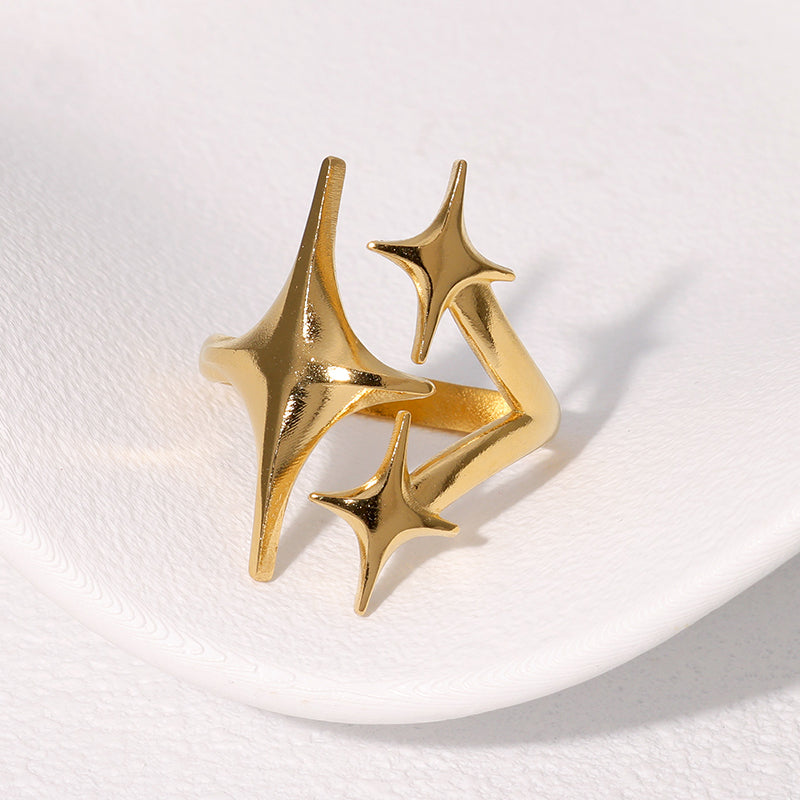 Joyería al por mayor, estilo IG, estilo moderno, estilo simple, estrella, acero inoxidable 304, anillos abiertos chapados en oro de 18 quilates. 