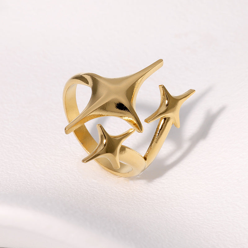 Joyería al por mayor, estilo IG, estilo moderno, estilo simple, estrella, acero inoxidable 304, anillos abiertos chapados en oro de 18 quilates. 