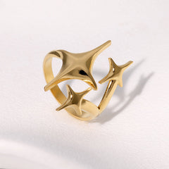 Joyería al por mayor, estilo IG, estilo moderno, estilo simple, estrella, acero inoxidable 304, anillos abiertos chapados en oro de 18 quilates. 