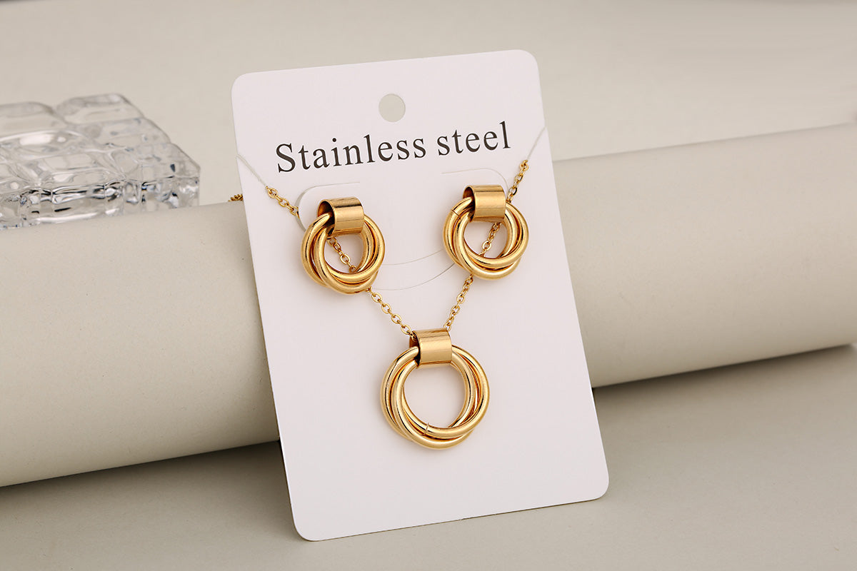 Conjunto de joyería al por mayor de estilo clásico, informal, para vacaciones, con círculos, de acero inoxidable 304 chapado en oro de 18 quilates.