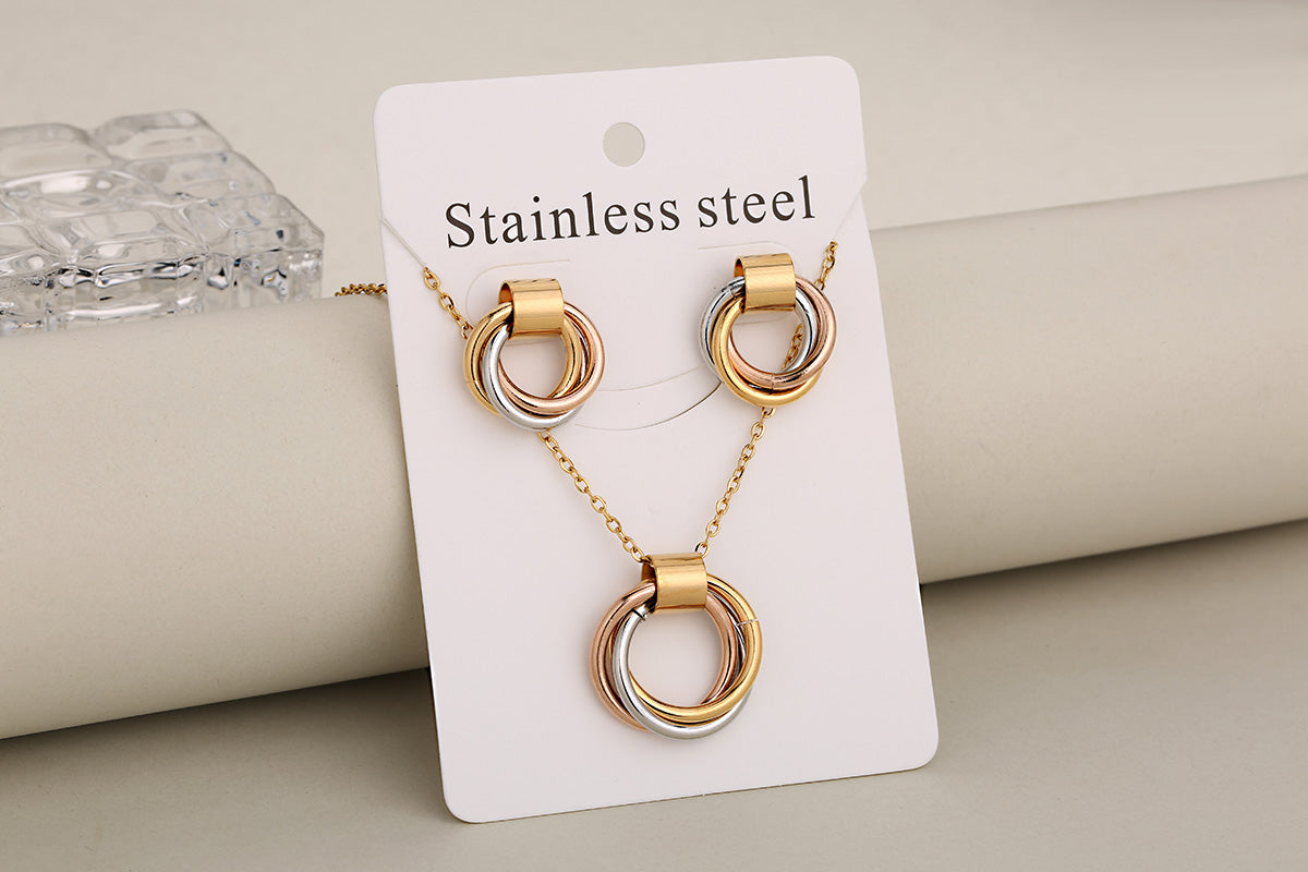 Conjunto de joyería al por mayor de estilo clásico, informal, para vacaciones, con círculos, de acero inoxidable 304 chapado en oro de 18 quilates.