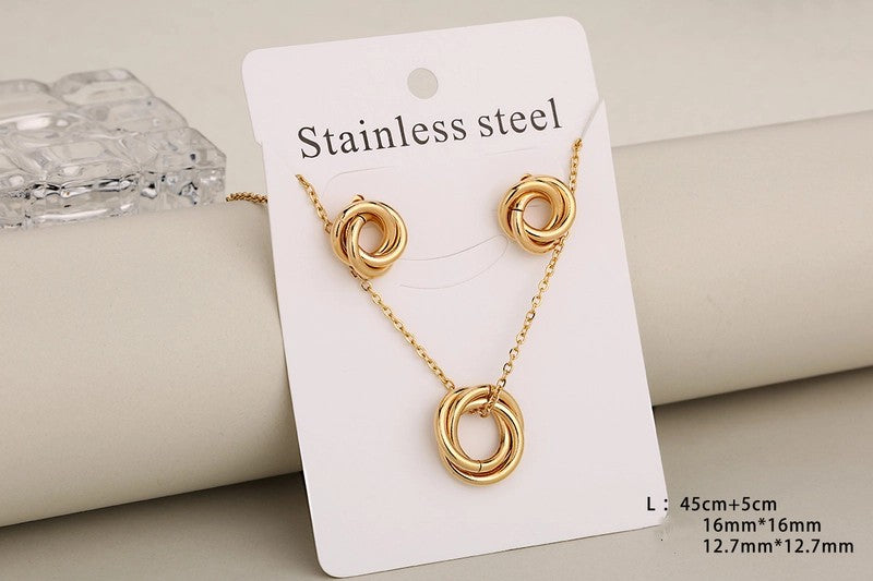 Conjunto de joyería al por mayor de estilo clásico, informal, para vacaciones, con círculos, de acero inoxidable 304 chapado en oro de 18 quilates.