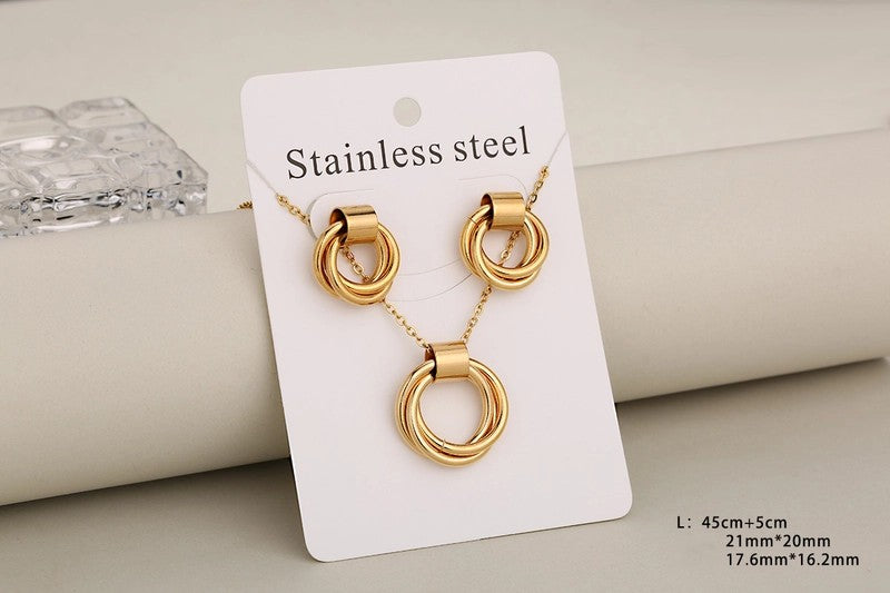 Conjunto de joyería al por mayor de estilo clásico, informal, para vacaciones, con círculos, de acero inoxidable 304 chapado en oro de 18 quilates.