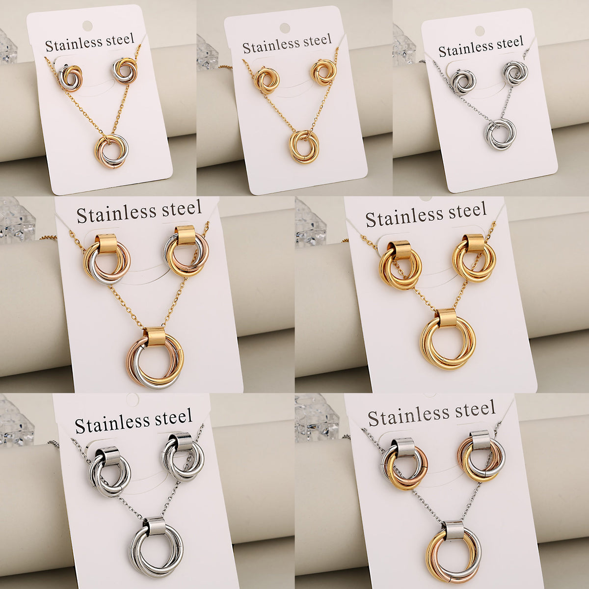 Conjunto de joyería al por mayor de estilo clásico, informal, para vacaciones, con círculos, de acero inoxidable 304 chapado en oro de 18 quilates.