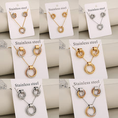 Conjunto de joyería al por mayor de estilo clásico, informal, para vacaciones, con círculos, de acero inoxidable 304 chapado en oro de 18 quilates.