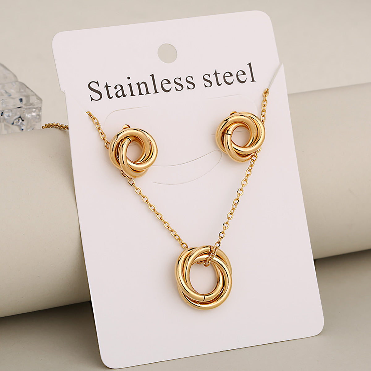 Conjunto de joyería al por mayor de estilo clásico, informal, para vacaciones, con círculos, de acero inoxidable 304 chapado en oro de 18 quilates.
