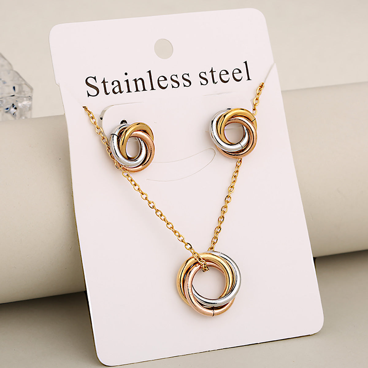 Conjunto de joyería al por mayor de estilo clásico, informal, para vacaciones, con círculos, de acero inoxidable 304 chapado en oro de 18 quilates.