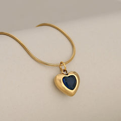 Joyería al por mayor, collares de acero inoxidable 304 con incrustaciones de circonitas, estilo clásico, forma de corazón, princesa 