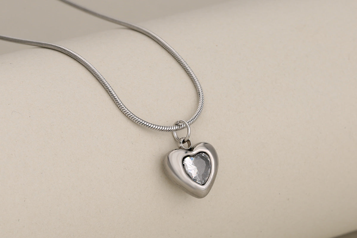 Joyería al por mayor, collares de acero inoxidable 304 con incrustaciones de circonitas, estilo clásico, forma de corazón, princesa 