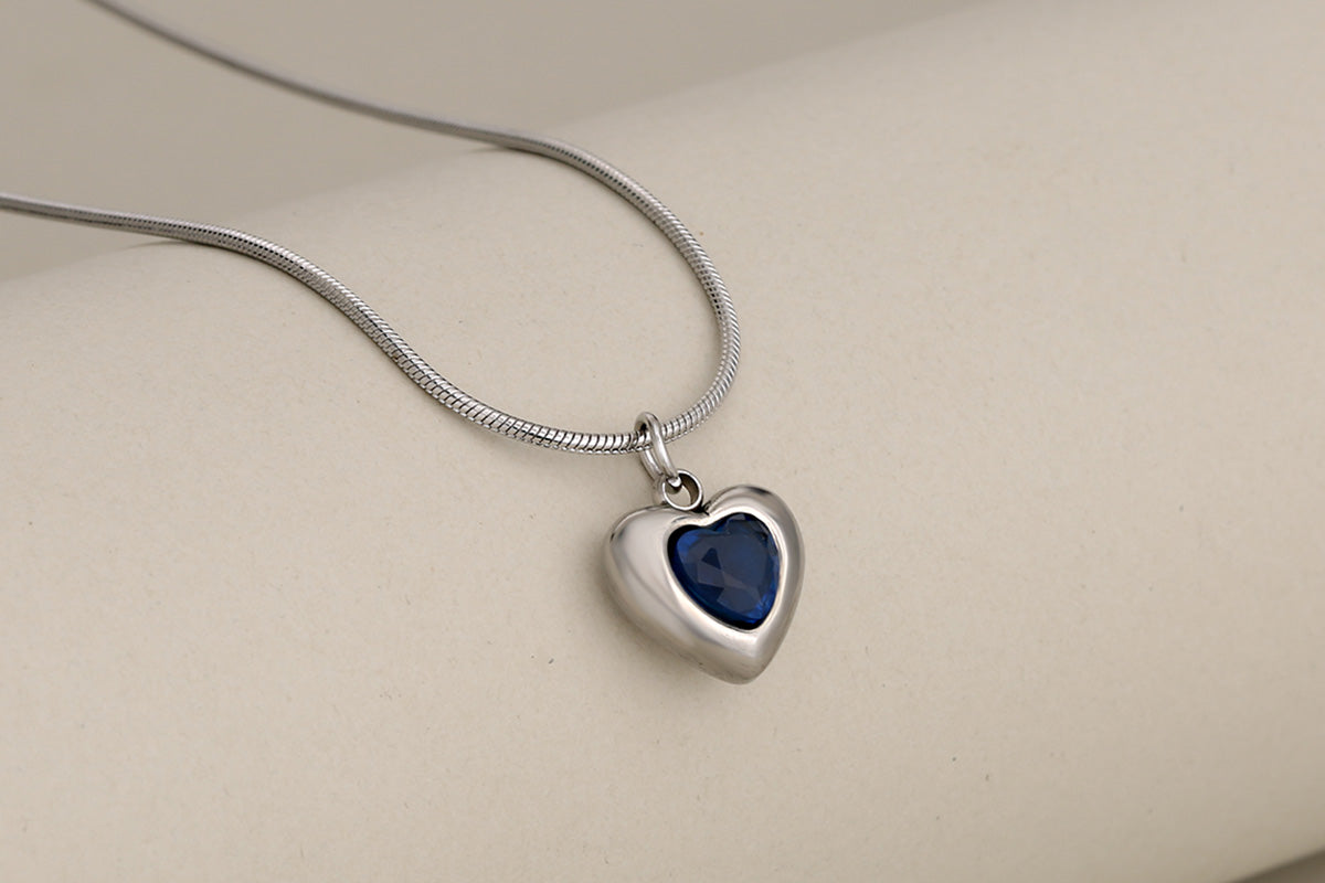 Joyería al por mayor, collares de acero inoxidable 304 con incrustaciones de circonitas, estilo clásico, forma de corazón, princesa 