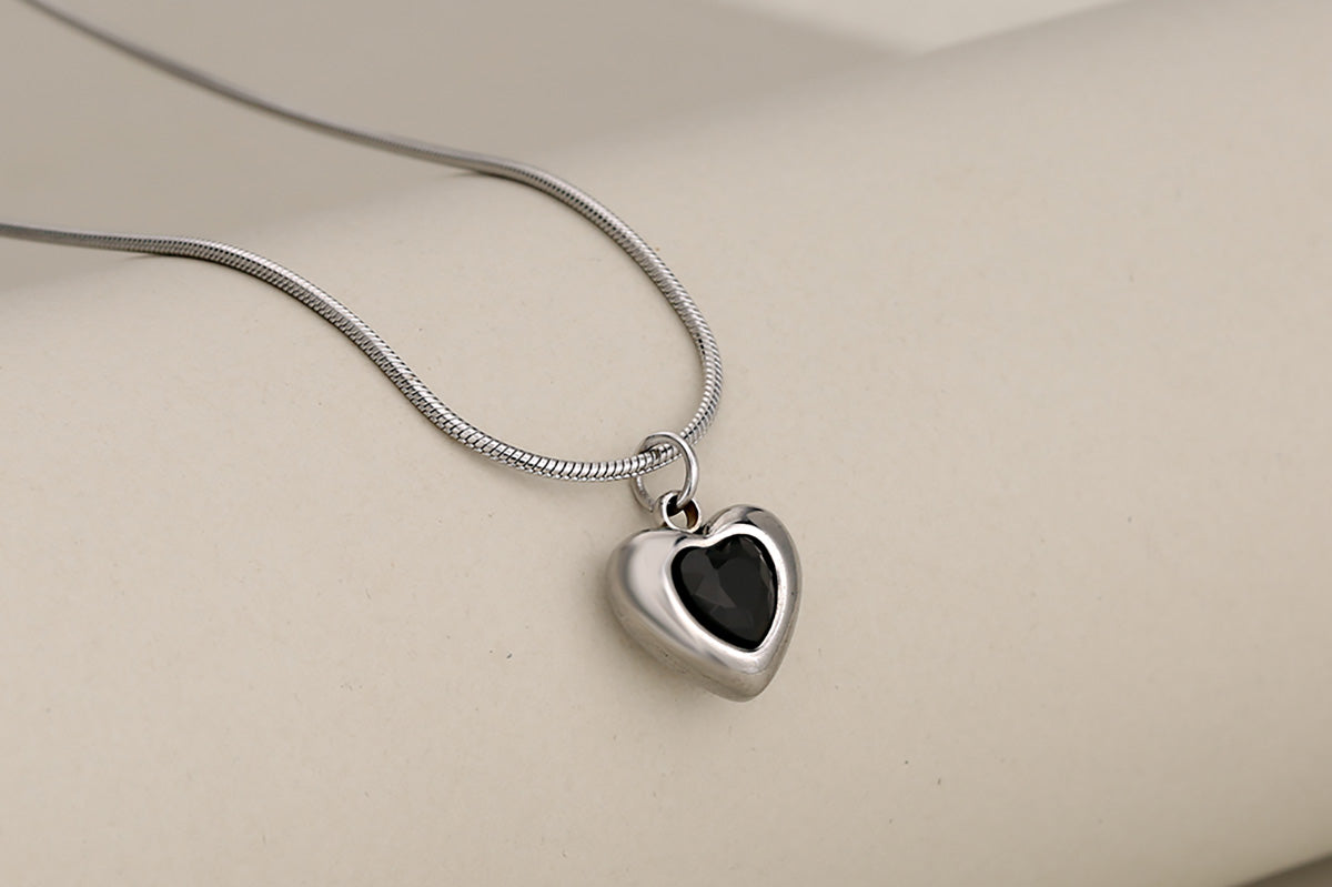 Joyería al por mayor, collares de acero inoxidable 304 con incrustaciones de circonitas, estilo clásico, forma de corazón, princesa 