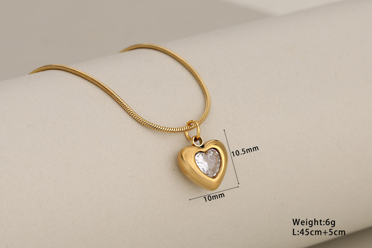 Joyería al por mayor, collares de acero inoxidable 304 con incrustaciones de circonitas, estilo clásico, forma de corazón, princesa 